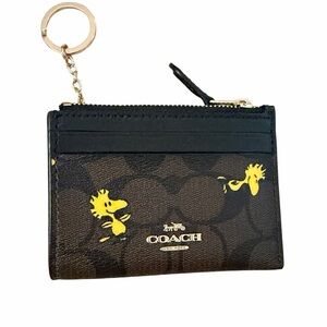 Coach X Peanuts Mini Skinny ID Case C4594 Signature Canvas with Woodstock Print